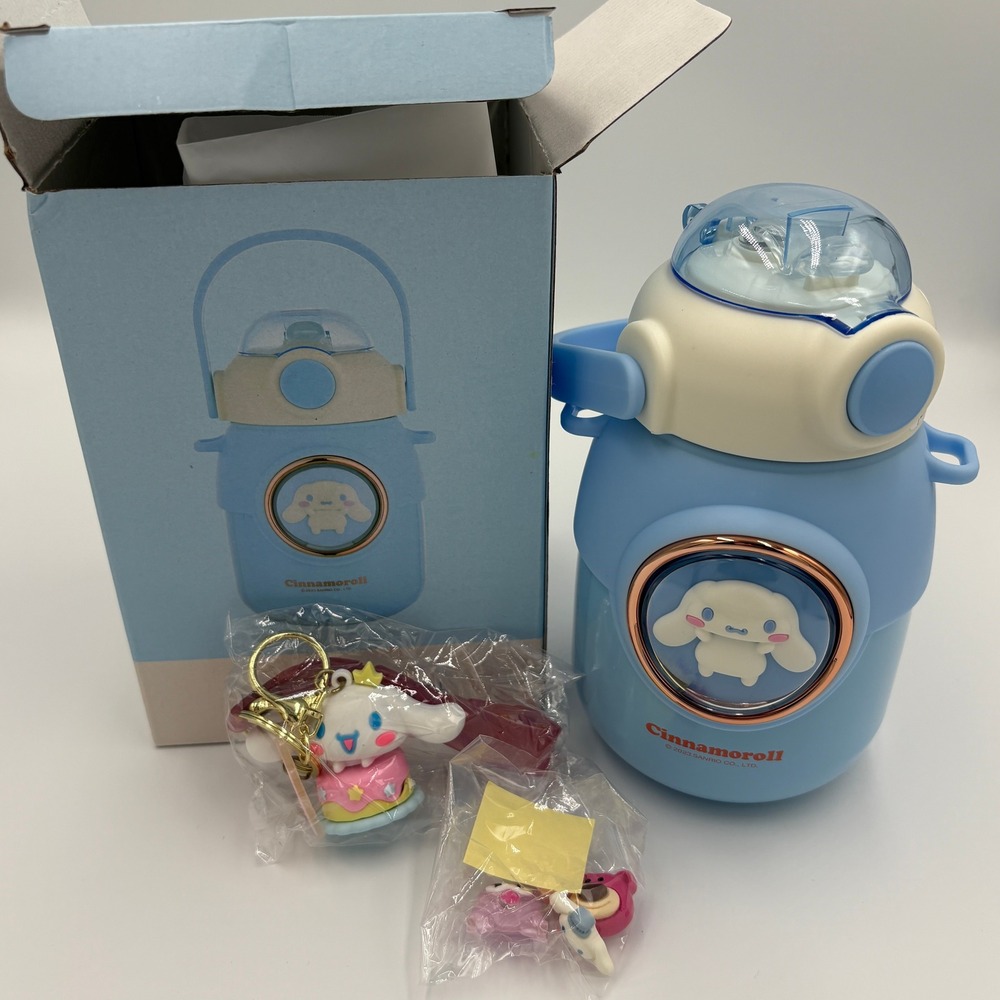 Cinnamoroll Water Bottle With Straw & Keychain Set Kawaii Anime 700ml NEW